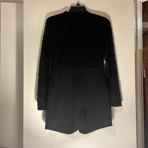 Black lace jumpsuit/ Romper top lace bottom cotton shorts